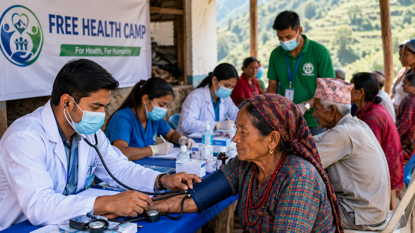Mobile health camp providing free checkups to a village in Kailali